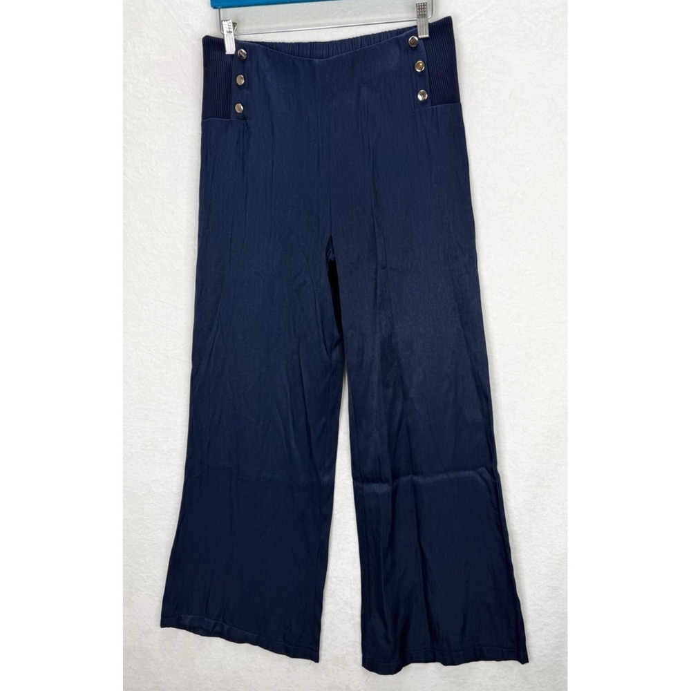 Weekend by‎ Suzanne Betro Navy Blue Button Detail Wide Leg Pants Size Large NWT